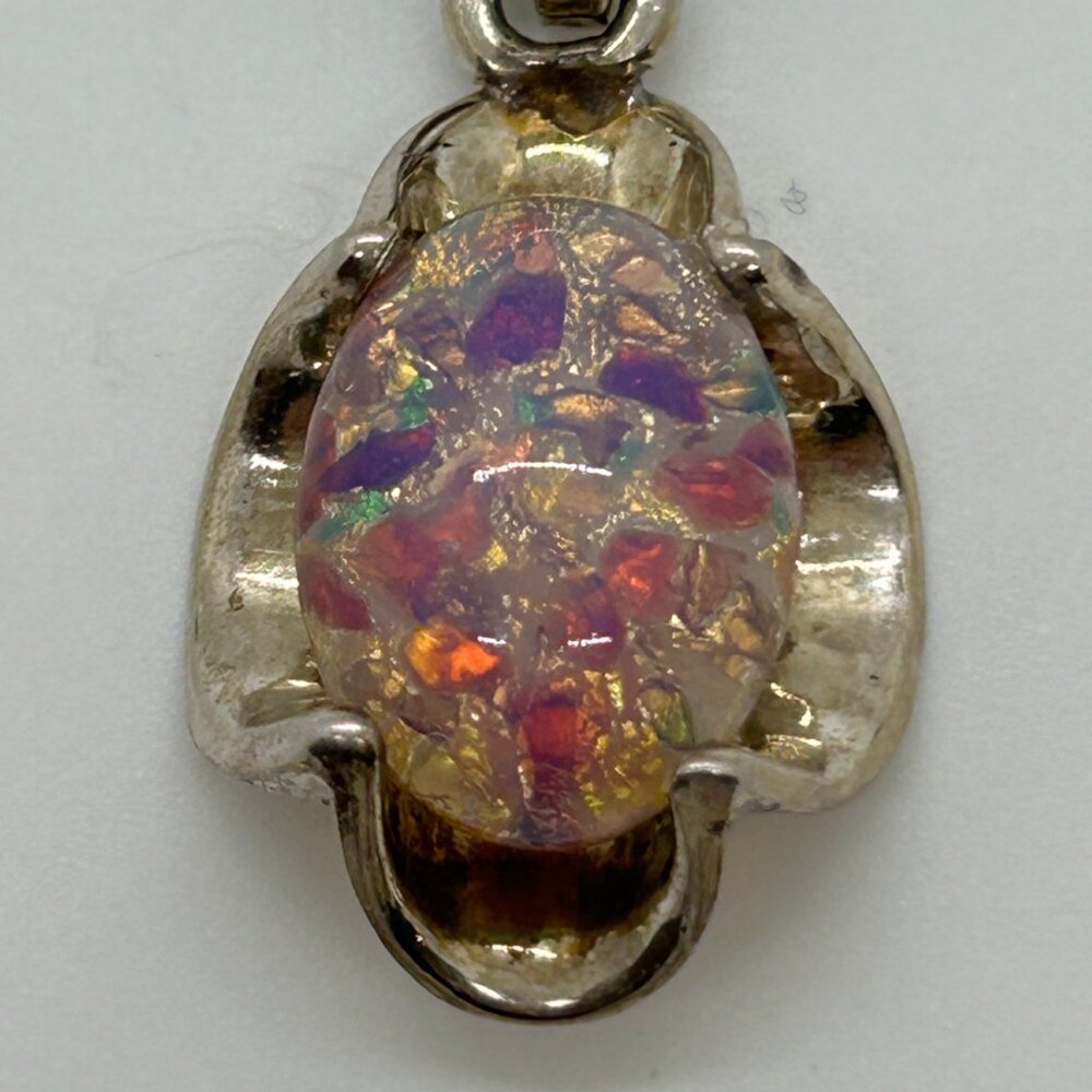 Vintage 925 Sterling Silver Pendant Confetti Faux Opal Boho Mexico 8.44 Grams - Picture 10 of 13